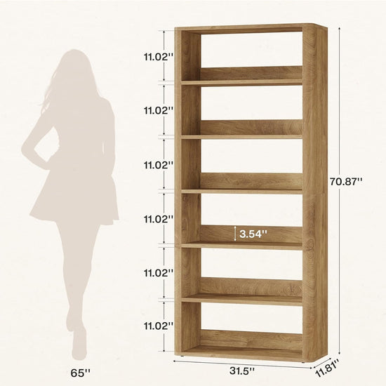 70.9" Tall Bookcase, 6-Tier Floor Standing Bookshelves with Storage Shelves