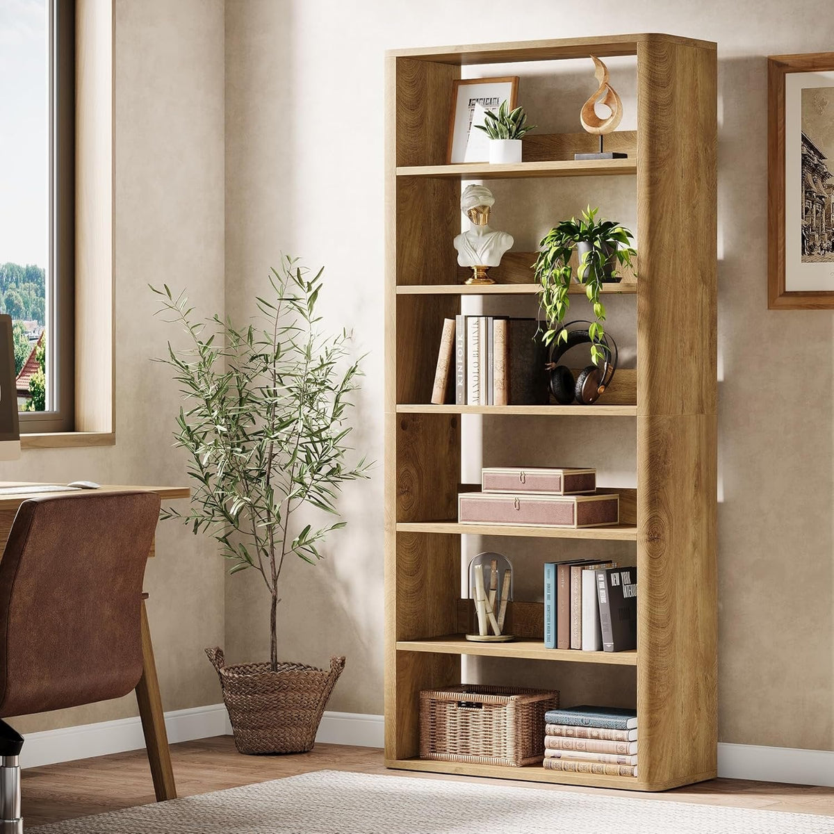 70.9" Tall Bookcase, 6-Tier Floor Standing Bookshelves with Storage Shelves