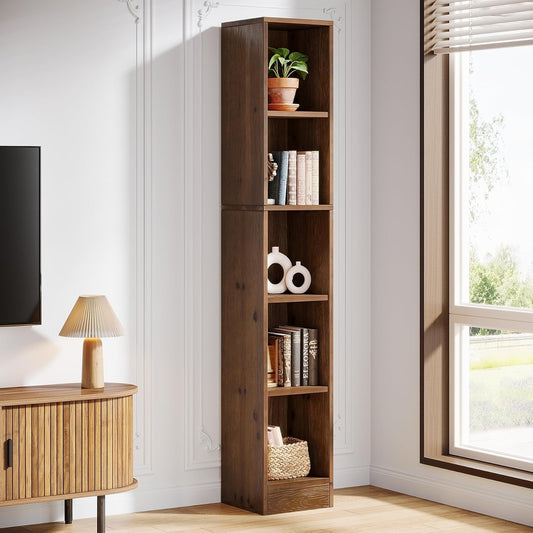 70.9" Tall Bookshelf, 5-Tier Wood Corner Bookcase Display Shelves for Home Office