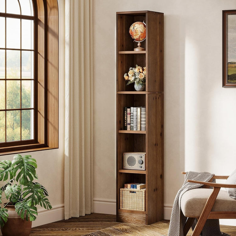 70.9" Tall Bookshelf, 5-Tier Wood Corner Bookcase Display Shelves for Home Office