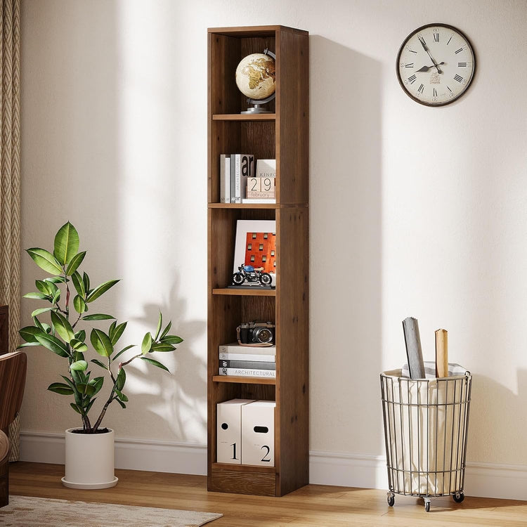 70.9" Tall Bookshelf, 5-Tier Wood Corner Bookcase Display Shelves for Home Office