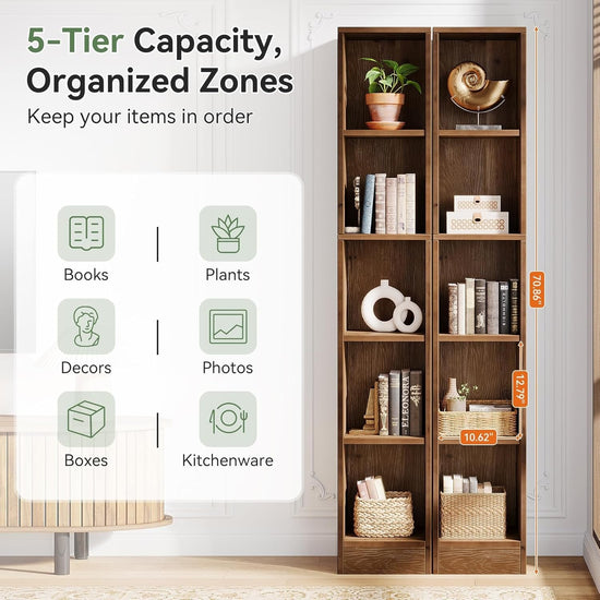 70.9" Tall Bookshelf, 5-Tier Wood Corner Bookcase Display Shelves for Home Office