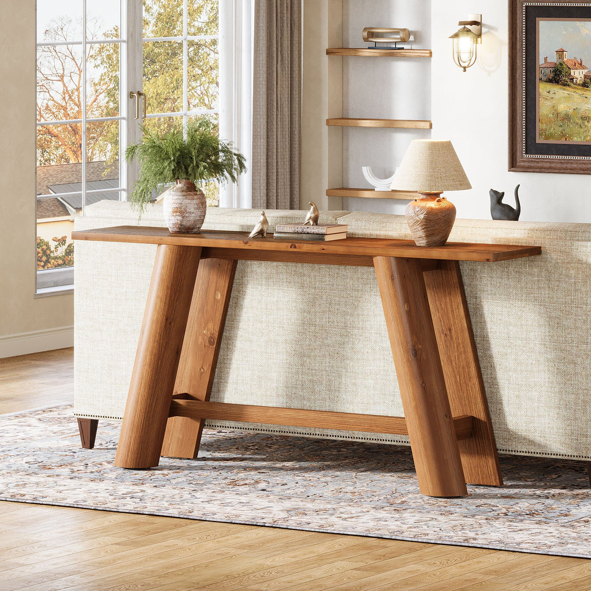 70.9" Wood Console Table, Narrow Sofa Table Behind Couch Entryway Furniture