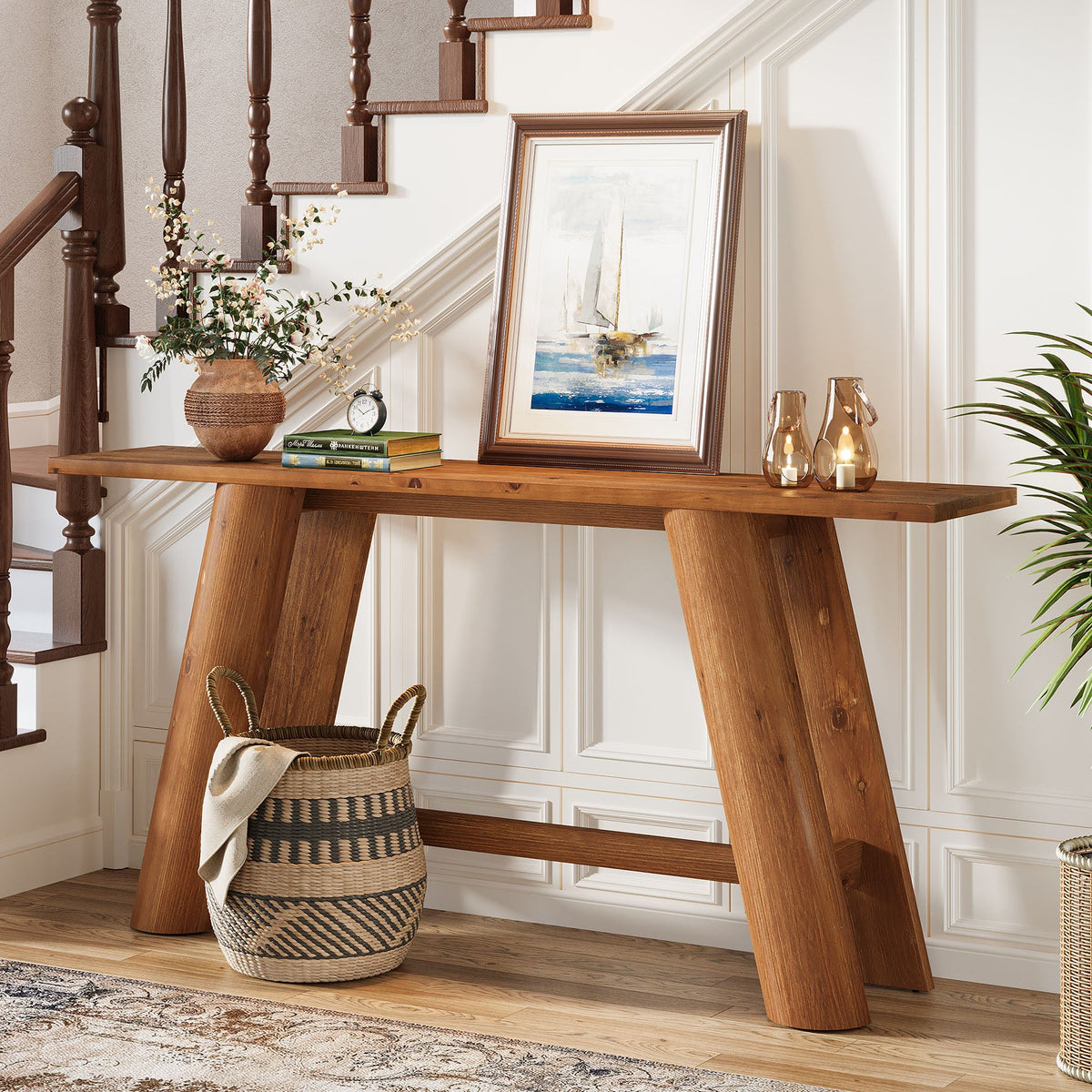 70.9" Wood Console Table, Narrow Sofa Table Behind Couch Entryway Furniture