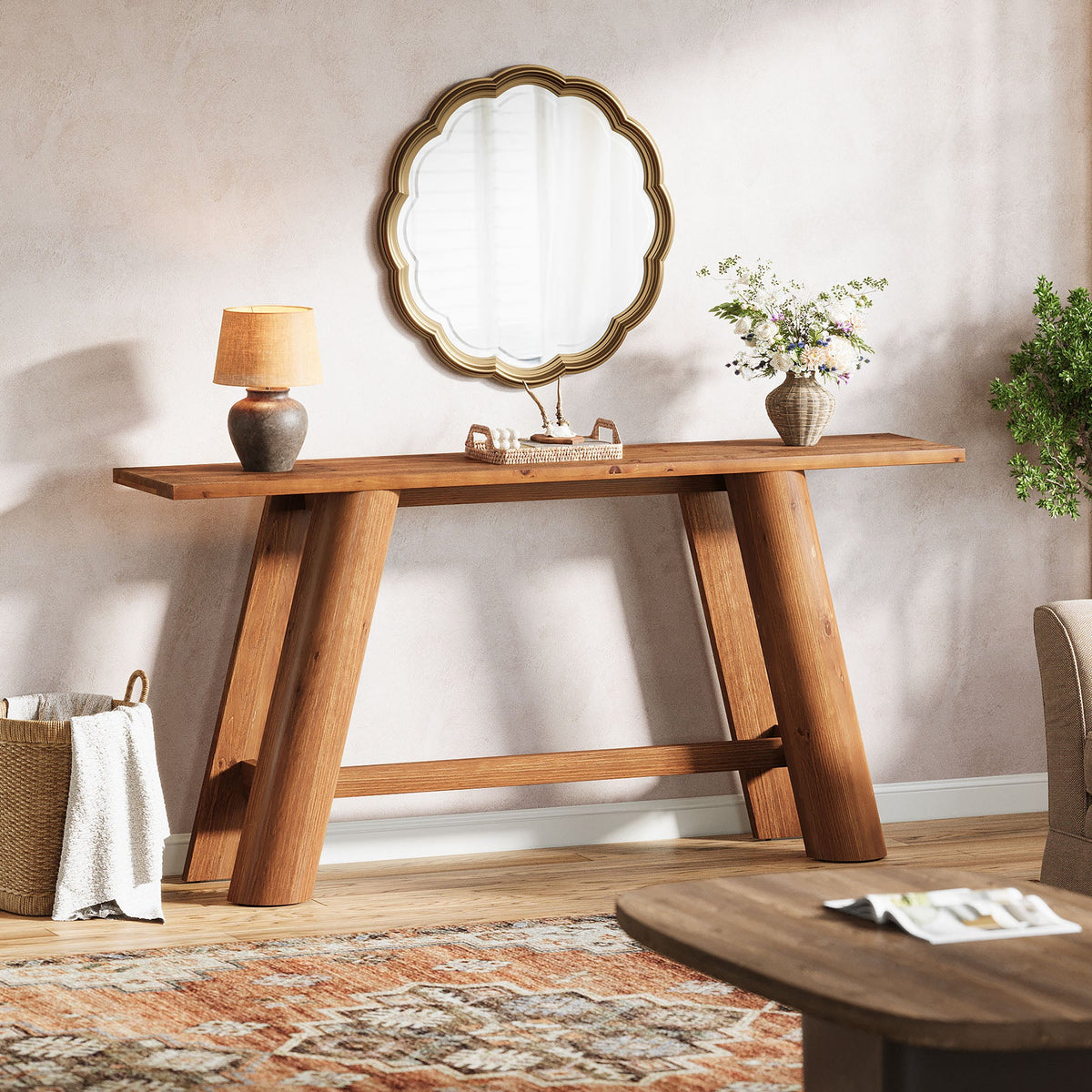 70.9" Wood Console Table, Narrow Sofa Table Behind Couch Entryway Furniture