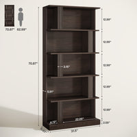 70" Bookshelf, 5-Tier Modern Bookcase with Open Display Shelves
