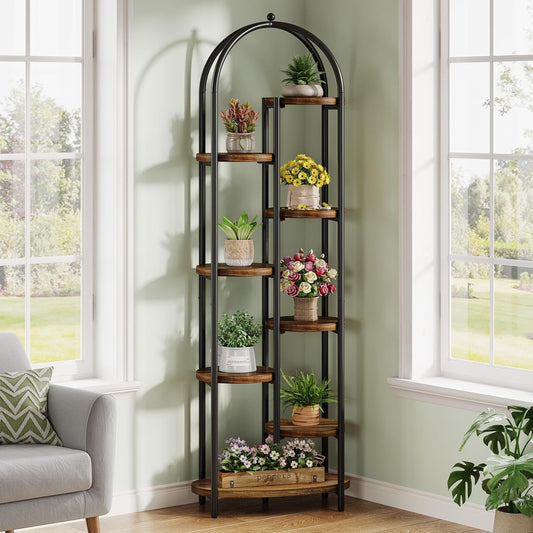 70" Tall Plant Stand Indoor, 8-Tier Arched Plant Shelf Corner Display Rack with Metal Frame