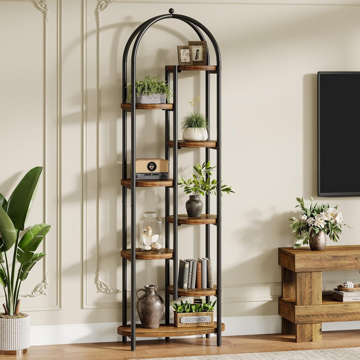 70" Tall Plant Stand Indoor, 8-Tier Arched Plant Shelf Corner Display Rack with Metal Frame