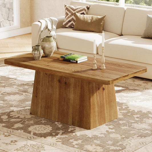 47" Wood Coffee Table, Farmhouse Center Table Tea Table with Sturdy Pedestal