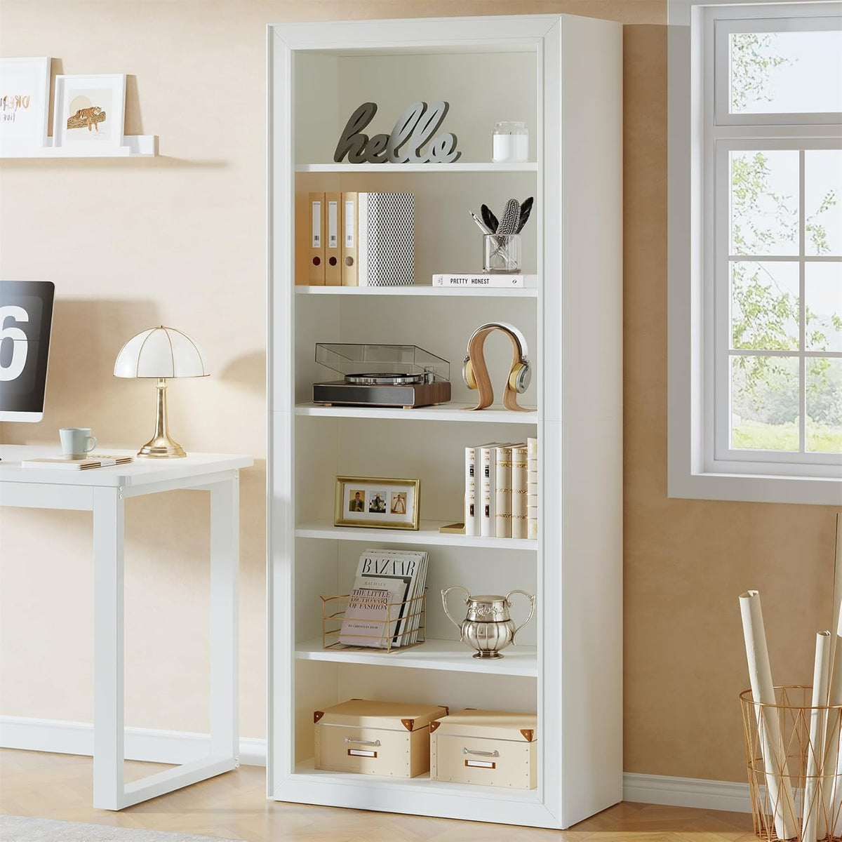 75" Bookcase, 6-Tier Modern Bookshelf Open Display Storage Shelves