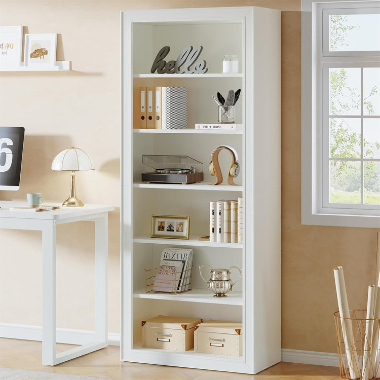 75" Bookcase, 6-Tier Modern Bookshelf Open Display Storage Shelves