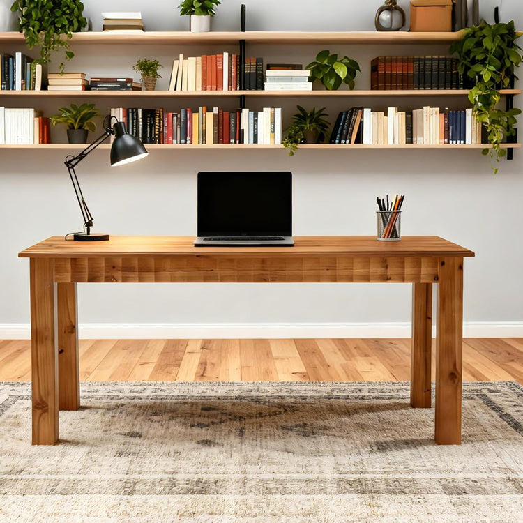 Solid Wood Computer Desk, 63" Home Office Desk with Sturdy Legs