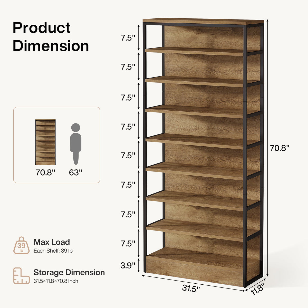71" Bookshelf, 8-Tier Etagere Bookcase with Open Storage Organizer Shelving