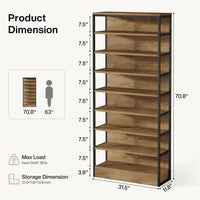 71" Bookshelf, 8-Tier Etagere Bookcase with Open Storage Organizer Shelving