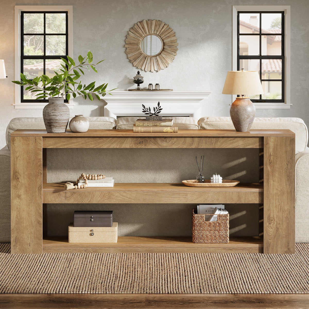 71" Console Table, Wooden 3-Tier Sofa Table Entryway Table