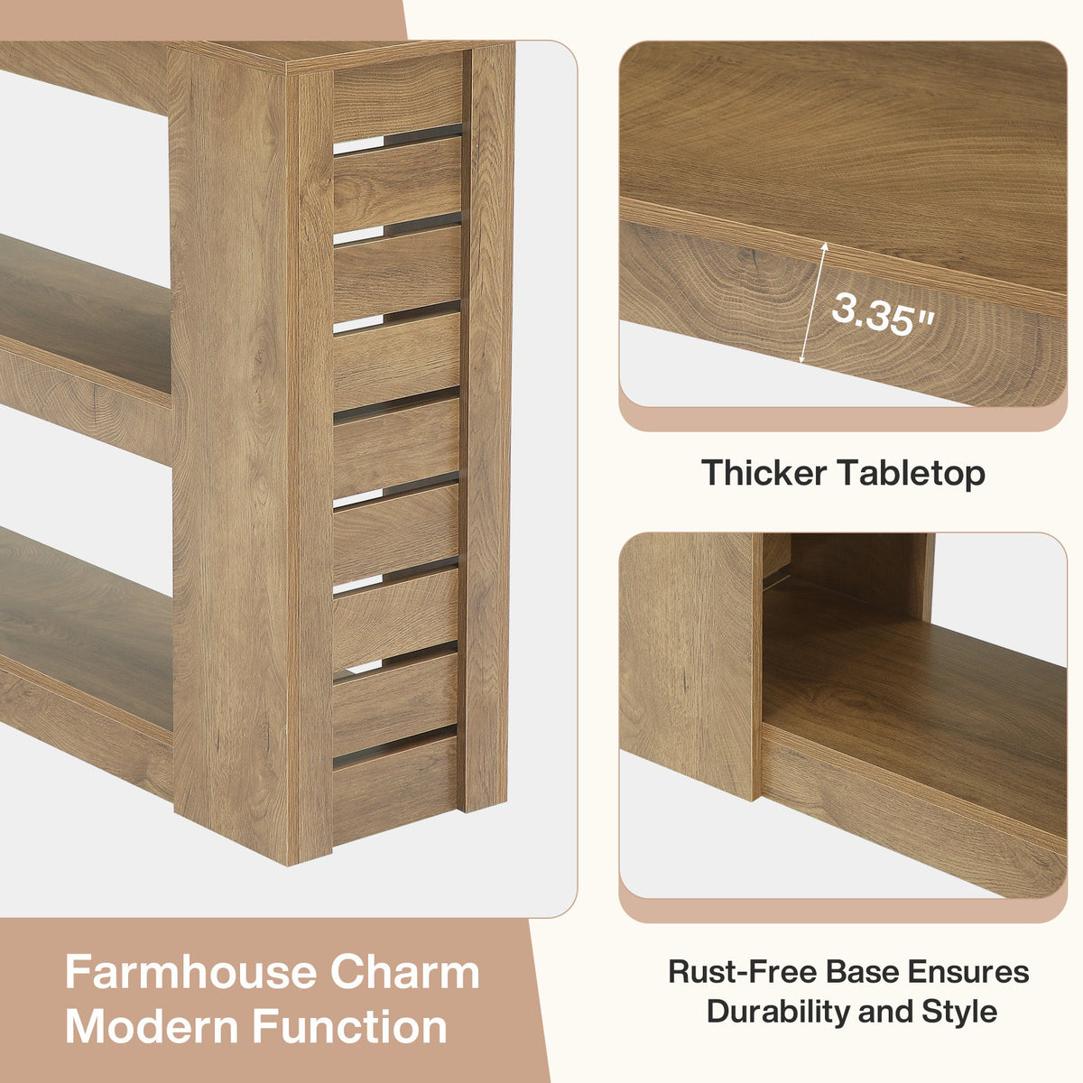 71" Console Table, Wooden 3-Tier Sofa Table Entryway Table