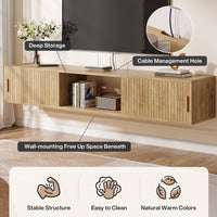 71" Floating TV Stand, Wall Mounted Entertainment Center with Fluted Sliding Door