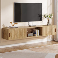 71" Floating TV Stand, Wall Mounted Entertainment Center with Fluted Sliding Door