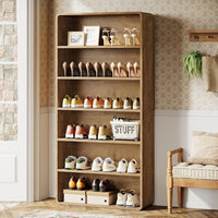 71" Shoe Cabinet, 6-Tier Wooden Vertical Shoe Rack Organizer with Open Shelf