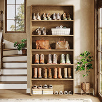 71" Shoe Cabinet, 6-Tier Wooden Vertical Shoe Rack Organizer with Open Shelf