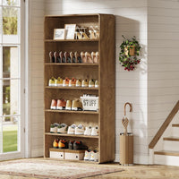 71" Shoe Cabinet, 6-Tier Wooden Vertical Shoe Rack Organizer with Open Shelf
