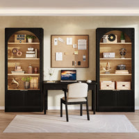 71" Tall Bookcase, 5-Tier Arched Bookshelf with Storage Cabinet and Fluted Doors