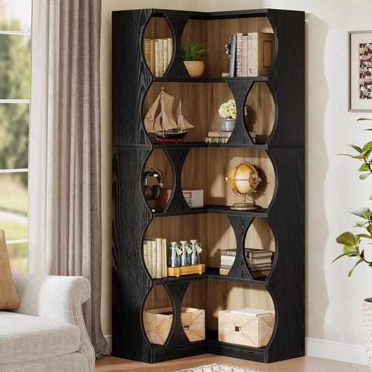 71" Tall Corner Bookshelf, 5-Tier L-Shaped Bookcase Etagere Shelf for Home Office