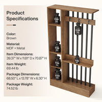 71" Wall Room Divider, Wood Freestanding Wall Partition Bookcase with Coat Hooks