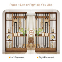 71" Wall Room Divider, Wood Freestanding Wall Partition Bookcase with Coat Hooks