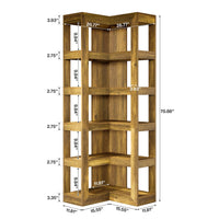 71" Wooden Bookshelf, Corner 6-Tier L-Shaped Shelf Stand with Storage