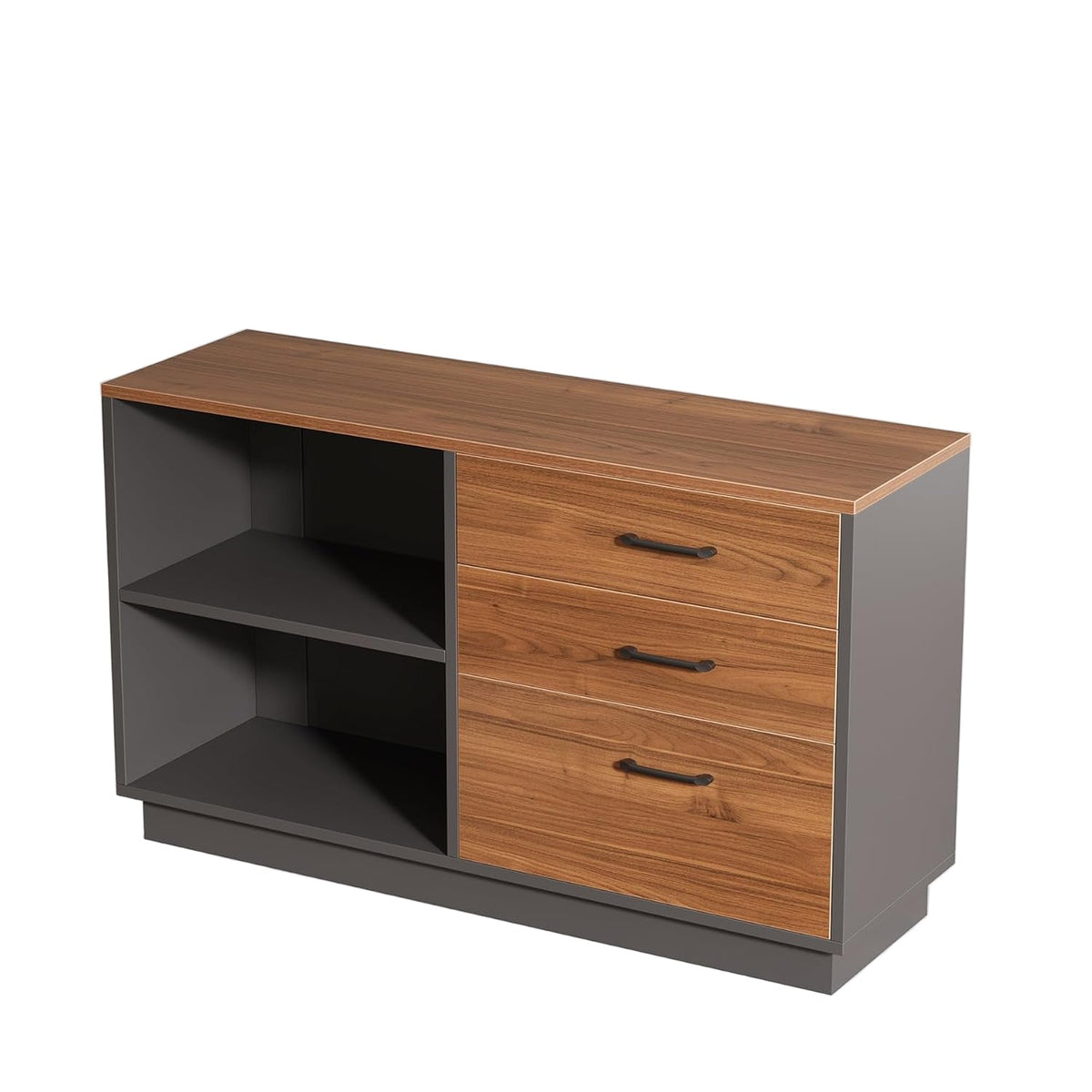 3-Drawer File Cabinet, Modern 39" Storage Cabinet With 2 Open Shelves