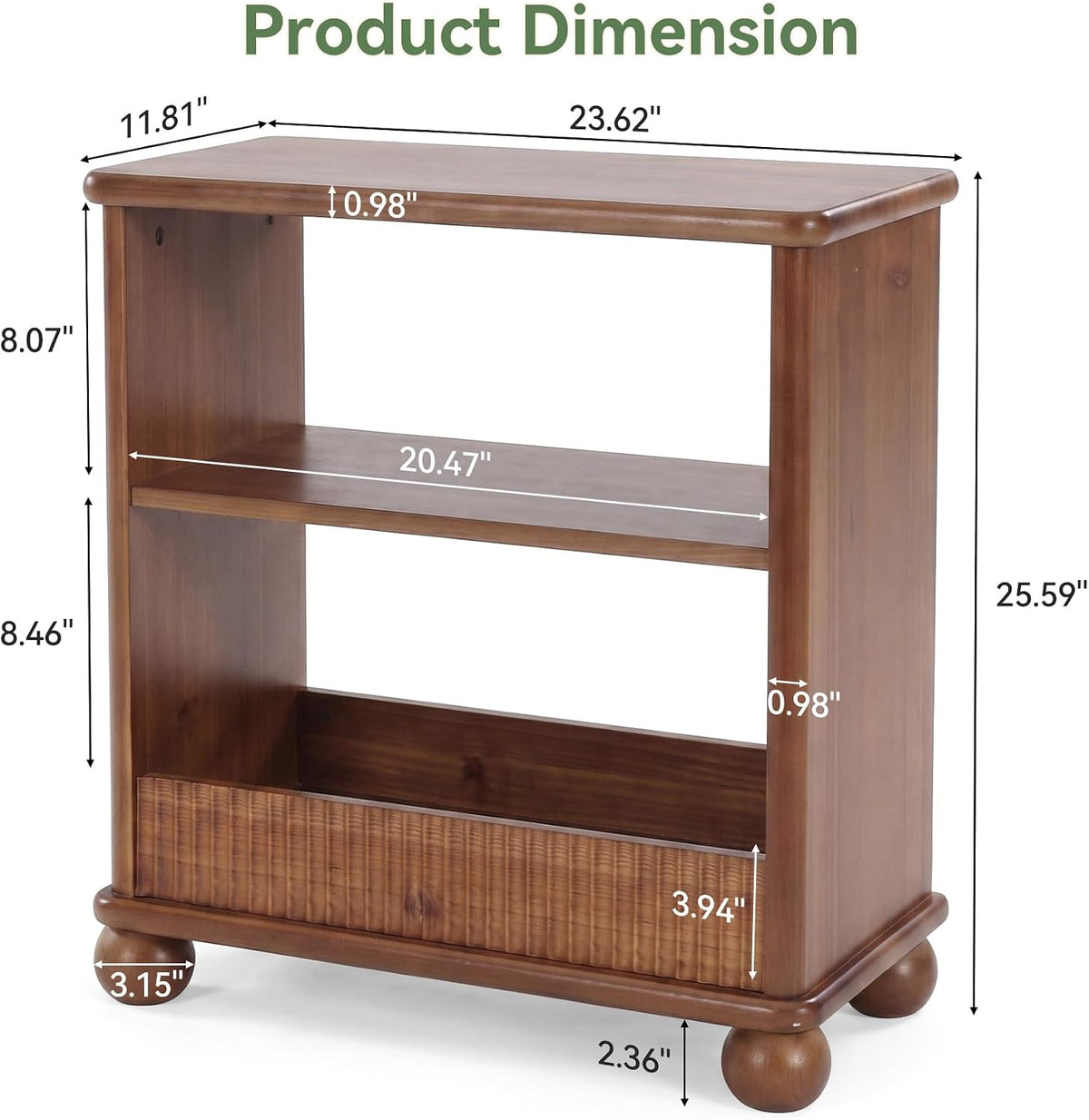 23.6" Solid Wood End Table, Farmhouse Rectangular Narrow Compact Side Table Nightstand