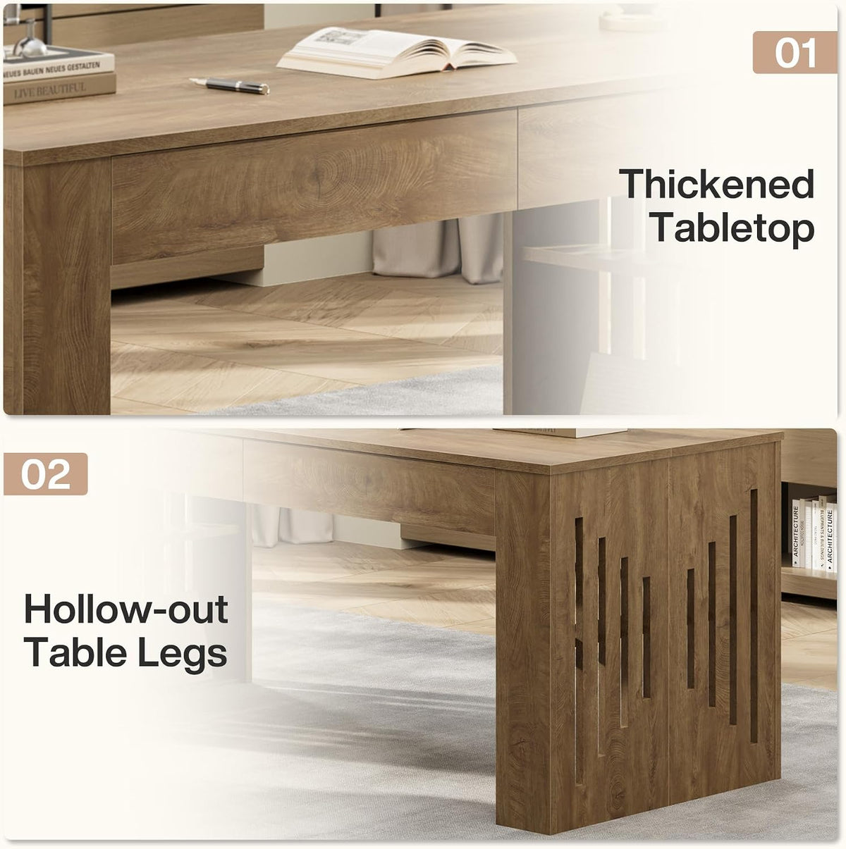 63" Executive Desk, Farmhouse Computer Desk with Drawers & Side Storage Shelf