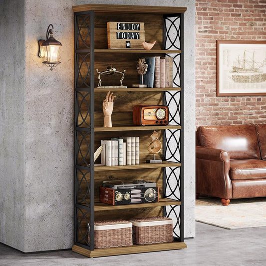 72" Tall Bookshelf, 6-Tier Industrial Etagere Bookcase with Open Storage Shelves