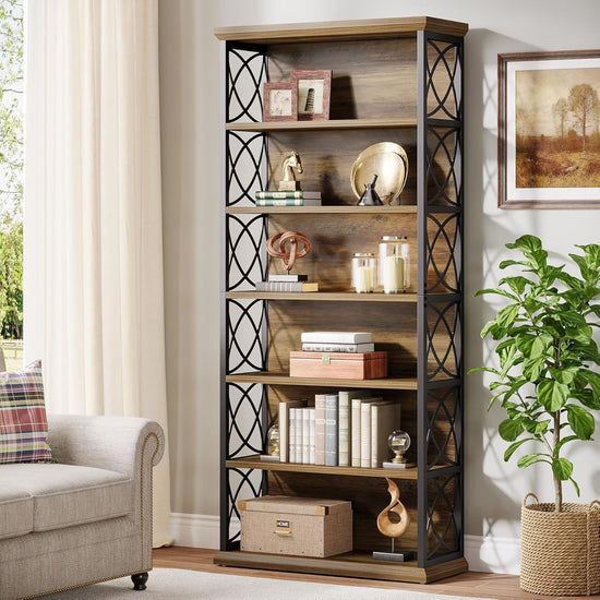 72" Tall Bookshelf, 6-Tier Industrial Etagere Bookcase with Open Storage Shelves