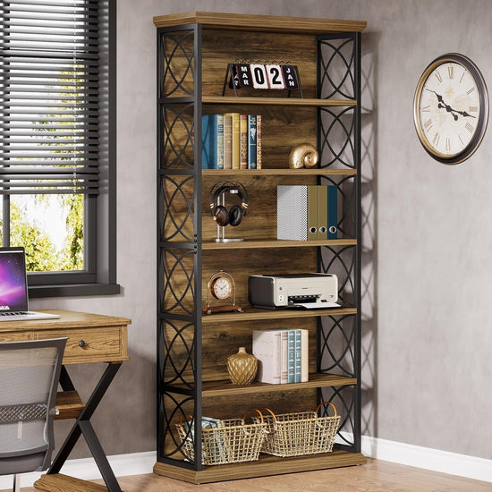 72" Tall Bookshelf, 6-Tier Industrial Etagere Bookcase with Open Storage Shelves