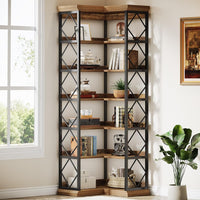 72" Tall Corner Bookshelf, 6-Tier L-Shaped Corner Bookcase with Back Baffle