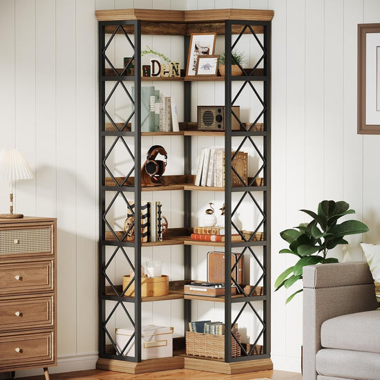 72" Tall Corner Bookshelf, 6-Tier L-Shaped Corner Bookcase with Back Baffle