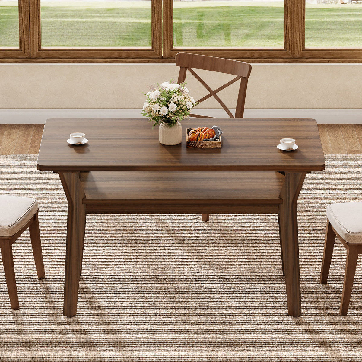 47" Dining Table, 2-Tier Rectangle Kitchen Table with Solid Wood Legs