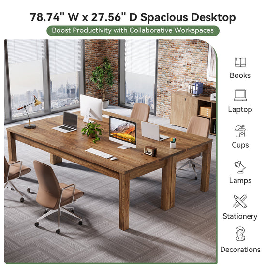 78.7" 2-Person Desk, Solid Wood Double Computer Table Workstation