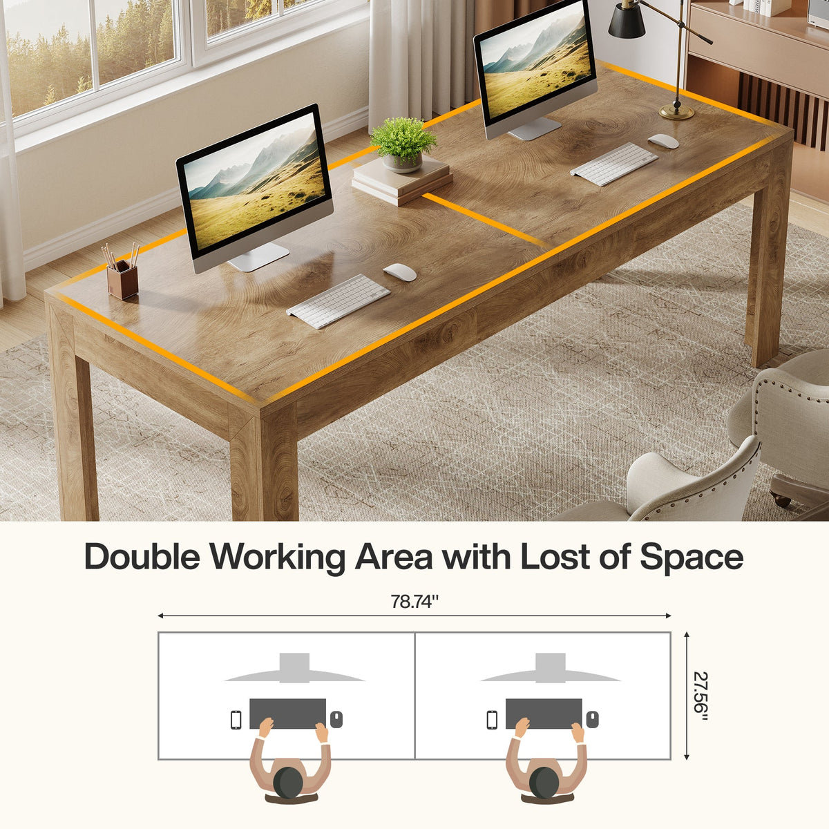 78.7" Executive Desk, 2-Person Desk Computer Office Desk Workstation