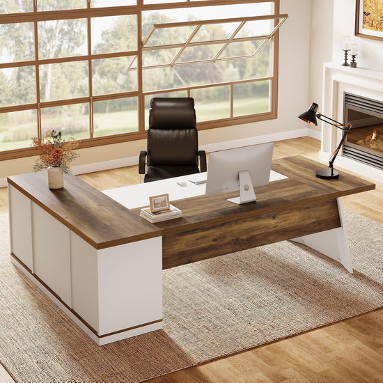 78.7" Executive Desk, Modern L-Shaped Office Desk with 55.1" Storage Cabinet