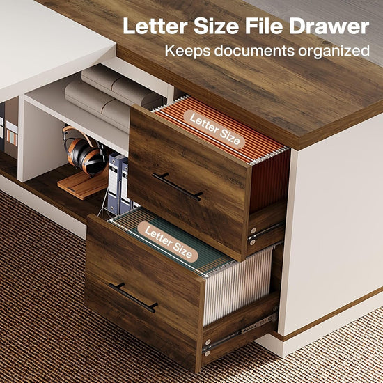 78.7" Executive Desk, Modern L-Shaped Office Desk with 55.1" Storage Cabinet