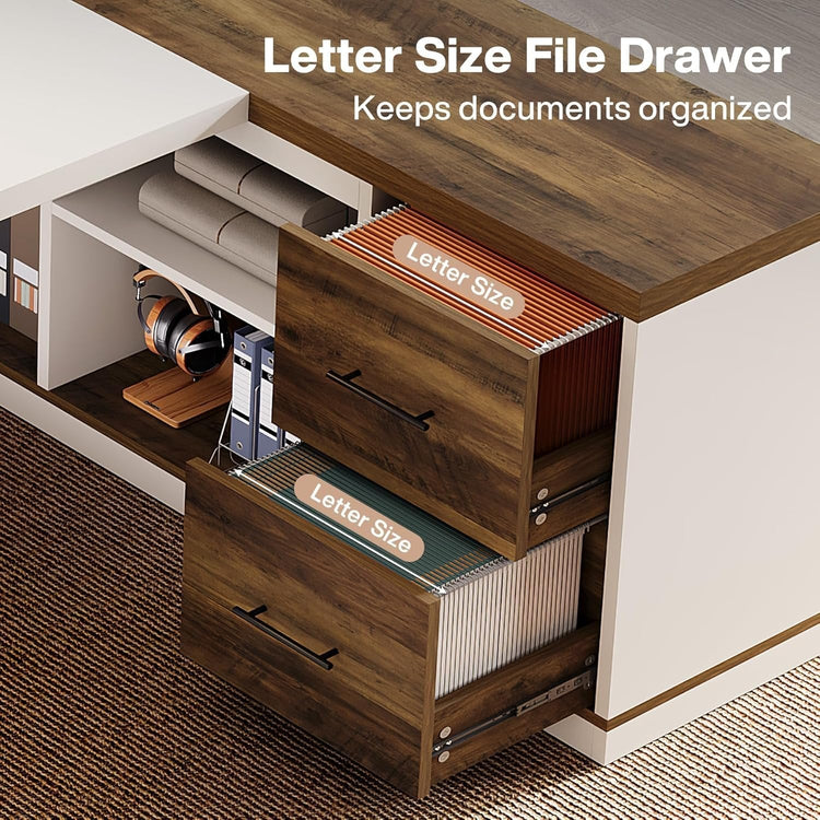 78.7" Executive Desk, Modern L-Shaped Office Desk with 55.1" Storage Cabinet