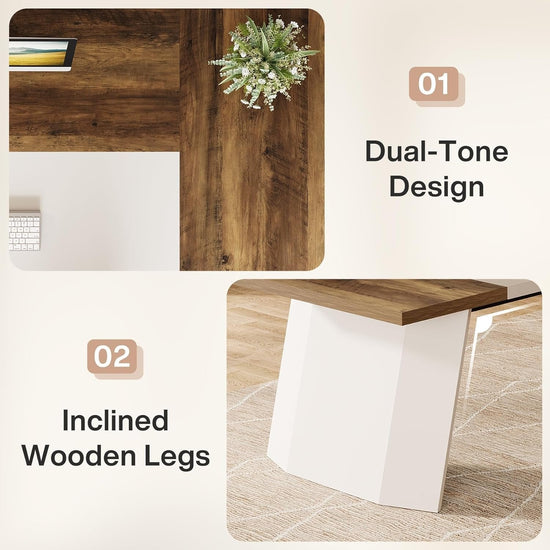 78.7" Executive Desk, Modern L-Shaped Office Desk with 55.1" Storage Cabinet