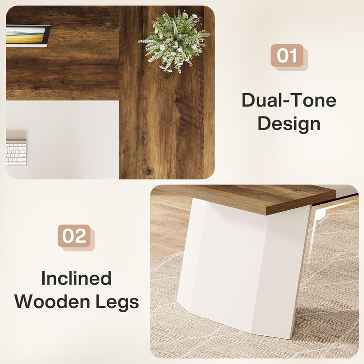 78.7" Executive Desk, Modern L-Shaped Office Desk with 55.1" Storage Cabinet