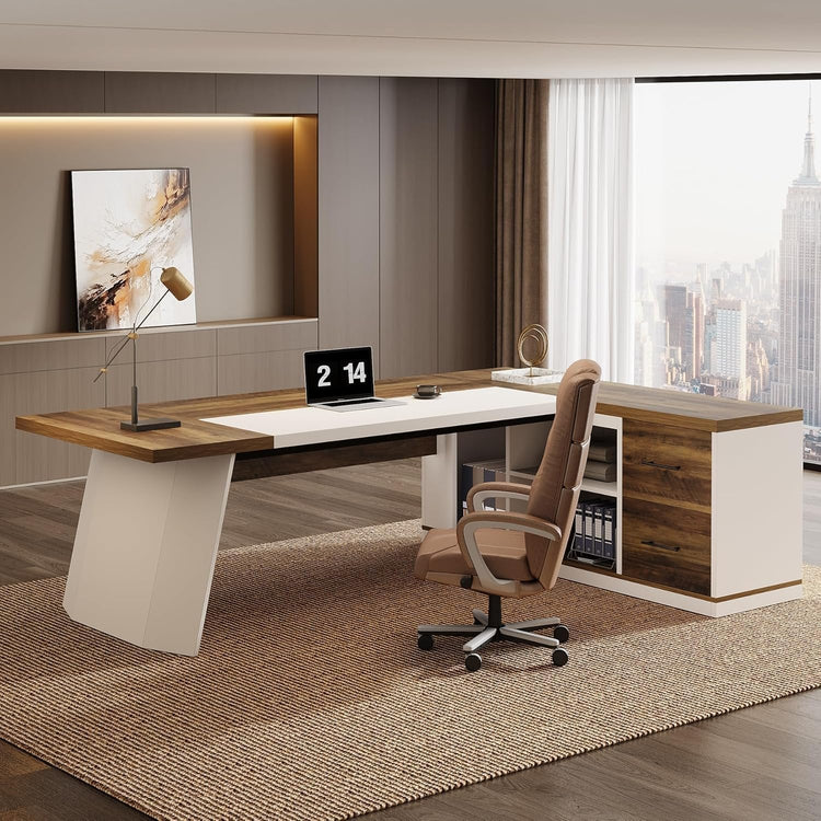 78.7" Executive Desk, Modern L-Shaped Office Desk with 55.1" Storage Cabinet