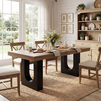 78.7" Rectangular Dining Table, Modern Farmhouse Kitchen Table with Sculptural Pedestal Base for 6-8 People