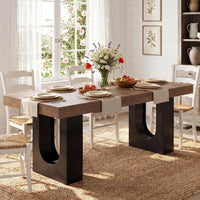 78.7" Rectangular Dining Table, Modern Farmhouse Kitchen Table with Sculptural Pedestal Base for 6-8 People