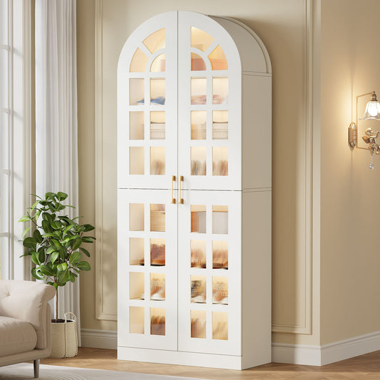 78.7" Shoe Cabinet, 8-Tier Modern Shoes Organizer Rack with Led Lights